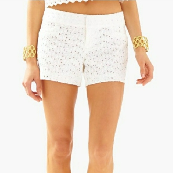 NWT LILLY PULITZER ELLIE SHORTS RESORT WHITE CURRENT EYELET 4,10